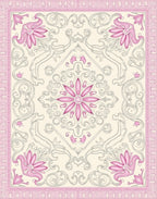 Pink Floral Scrollwork Cream Medallion Rug