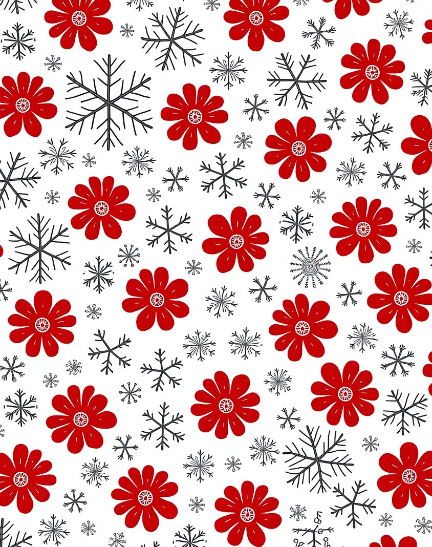 Red Floral Snowflake Medley Rug