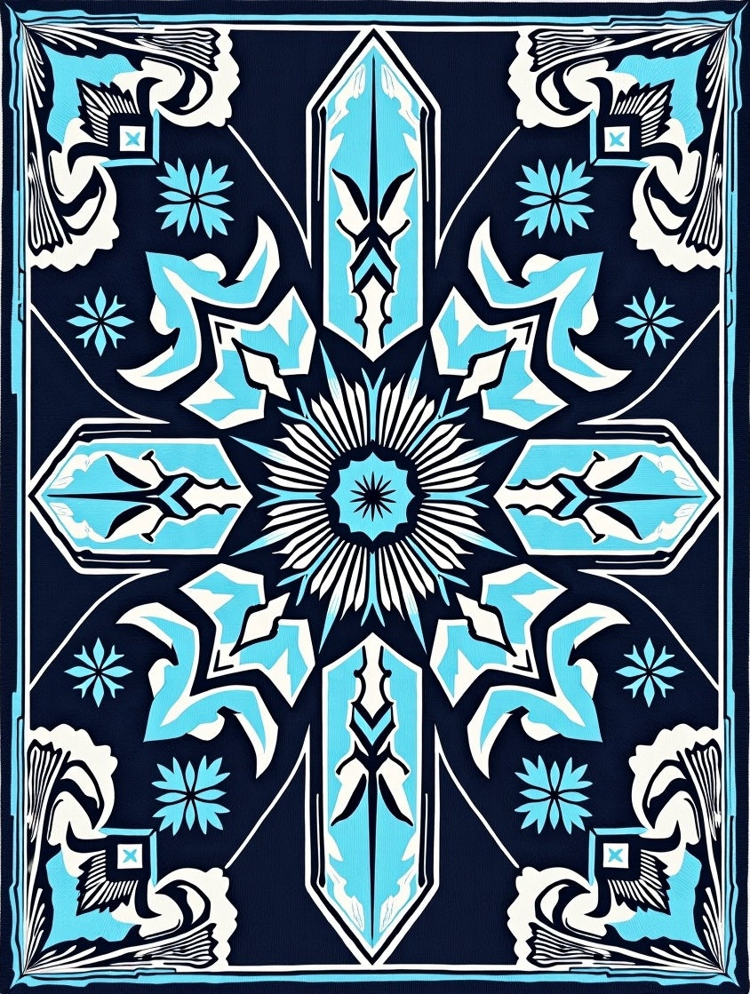 Deep Blue Ice Crystal Medallion Rug