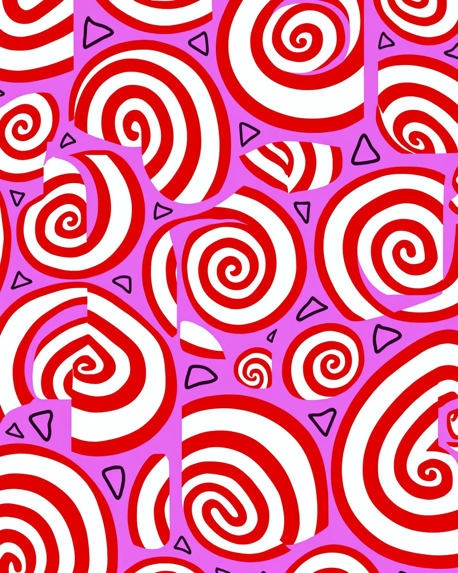 Whimsical Red Swirls Pink Triangles Rug