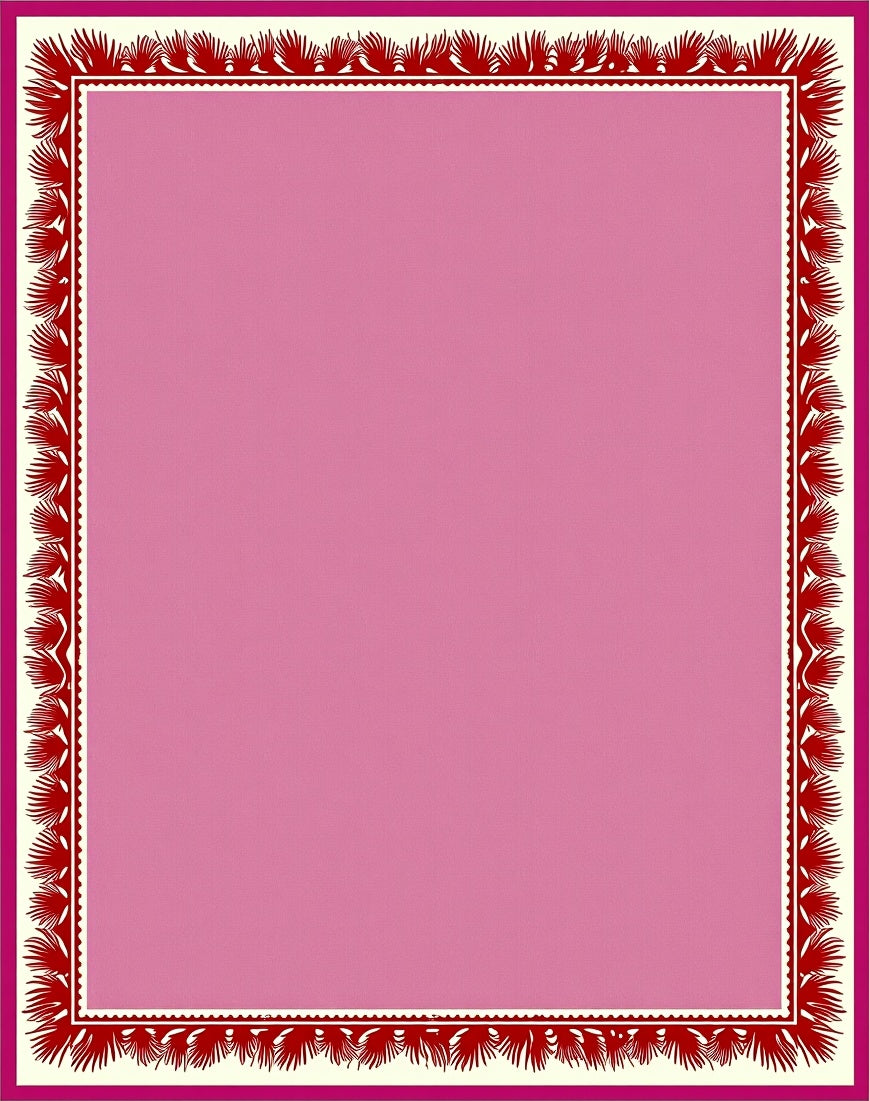 Crimson Floral Edge Pink Field Rug