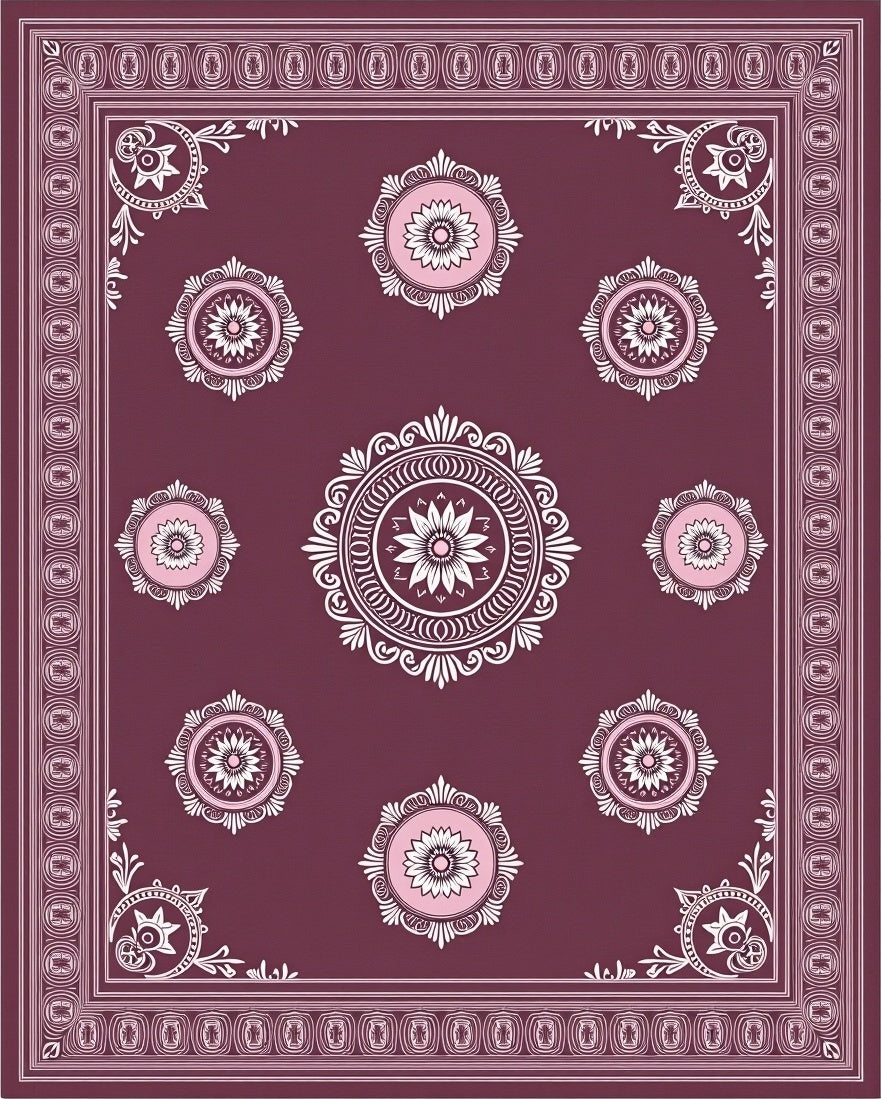 Plum Pink Floral Medallion Round Rug