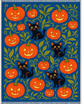 Spooky Black Cats Orange Pumpkins Blue Rug