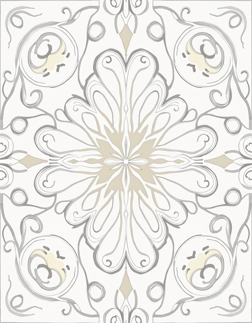 Gentle Ivory Gray Floral Scrollwork Rug