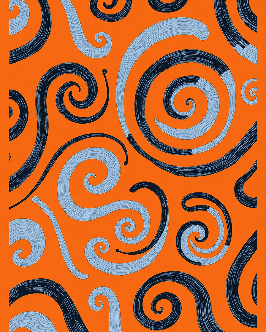 Orange Swirls Navy Blue Light Blue Rug