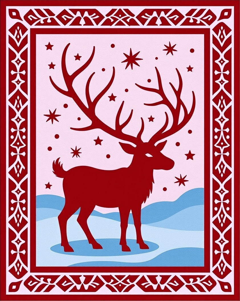 Crimson Reindeer Winter Scene Rug