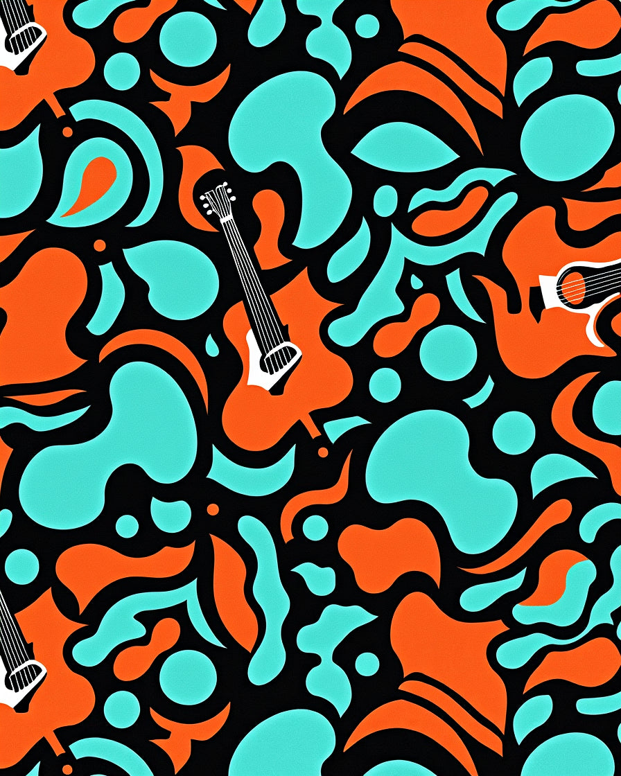 Groovy Guitar Amps Abstract Orange Teal Rug