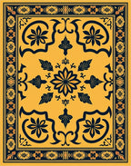 Golden Yellow Floral Border Medallion Rug