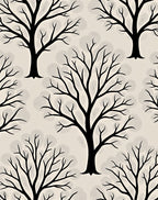 Black Bare Winter Tree Silhouette Rug