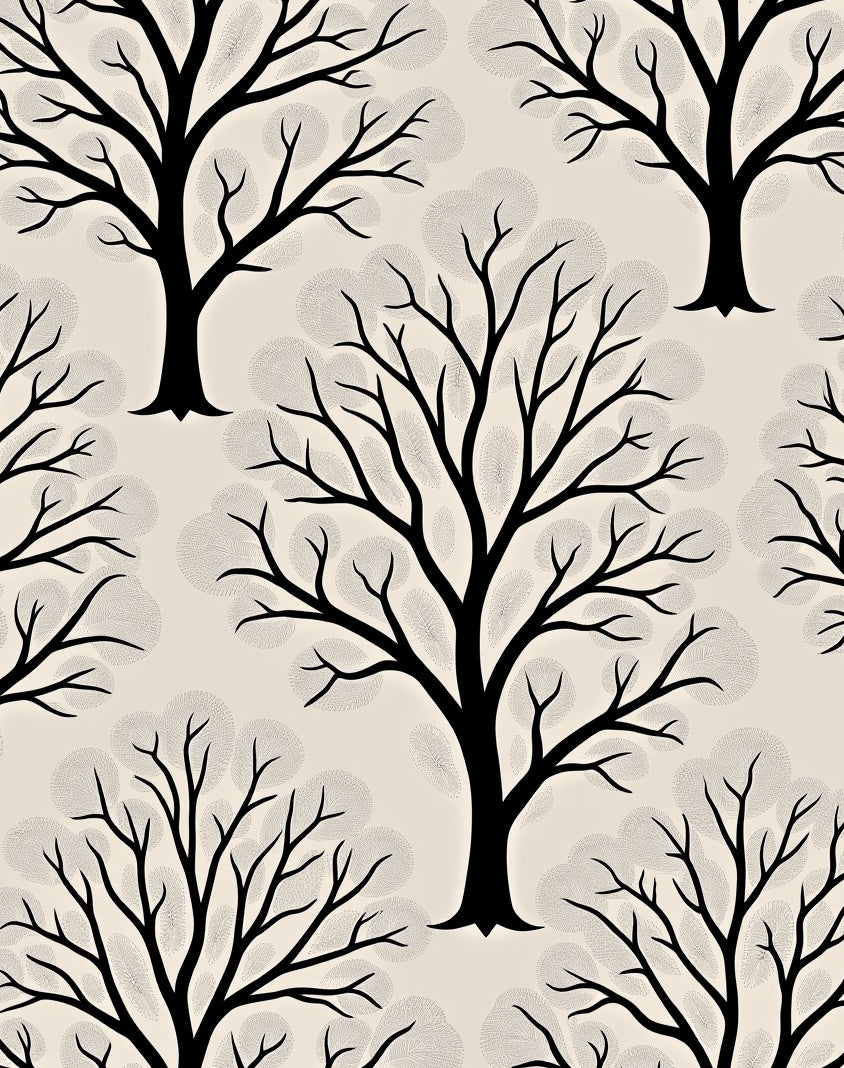 Black Bare Winter Tree Silhouette Rug