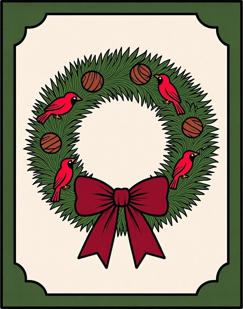 Festive Cardinal Wreath with Bow Rug