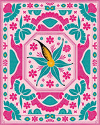 Pink Teal Golden Floral Medallion Rug