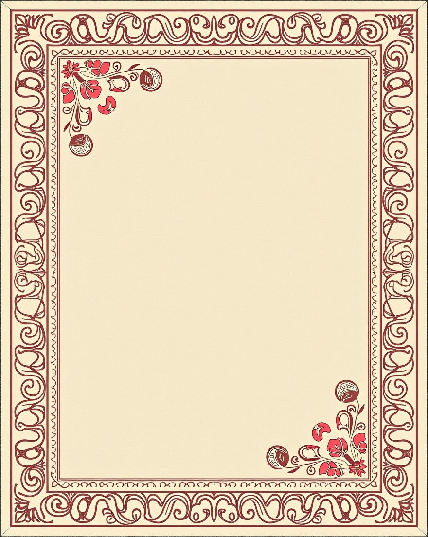 Art Nouveau Red Floral Cream Rug