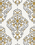 Golden Ochre Gray Damask Scroll Rug
