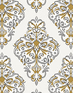 Golden Ochre Gray Damask Scroll Rug