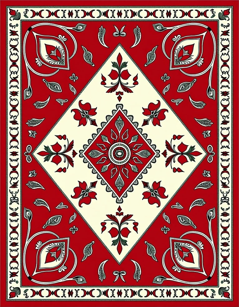 Crimson Cream Paisley Diamond Medallion Rug