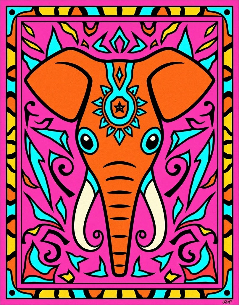 Vibrant Pink Elephant Medallion Art Rug