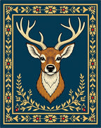 Majestic Deer Head Blue Floral Border Rug
