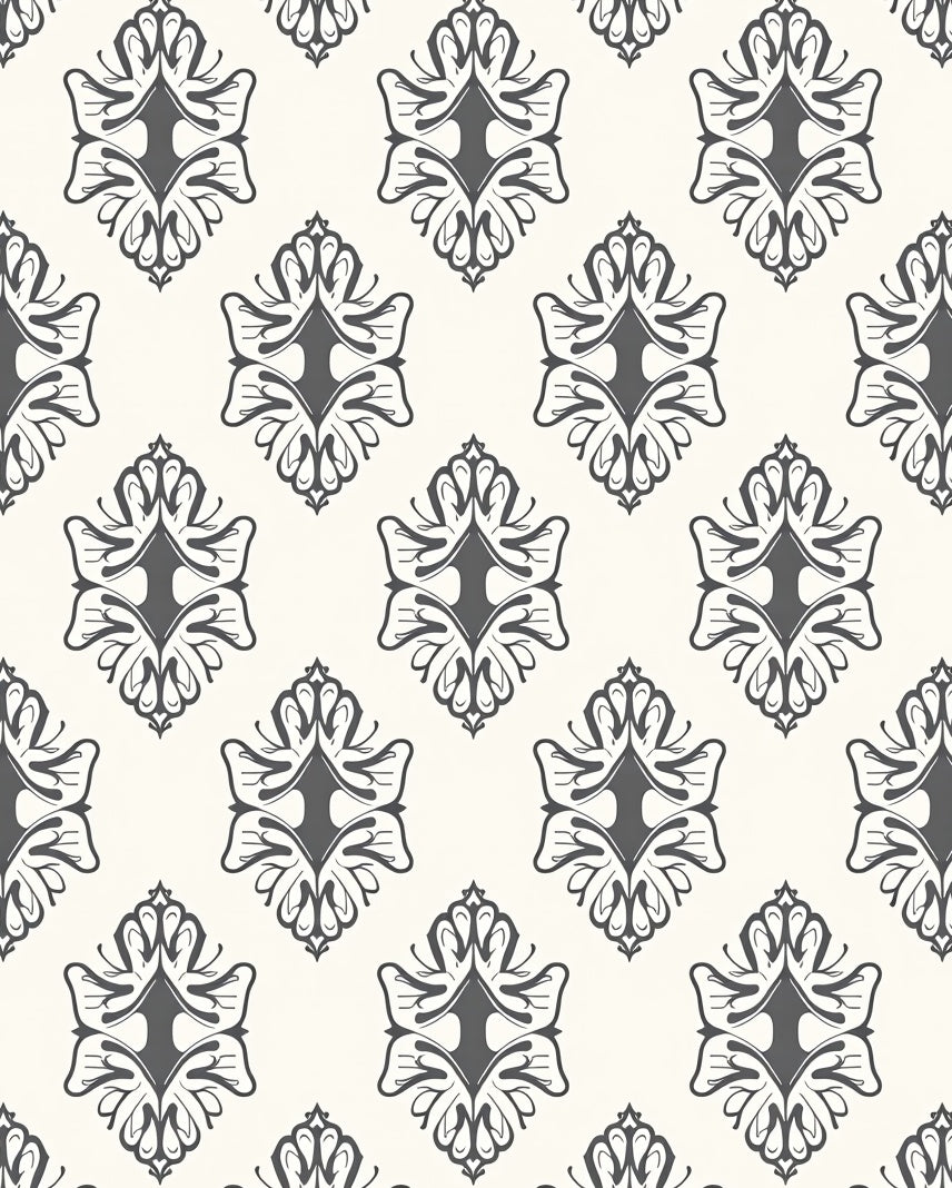 Dark Gray Classic Damask Repeating Floral Rug