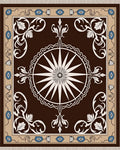 Brown Cream White Blue Floral Starburst Rug