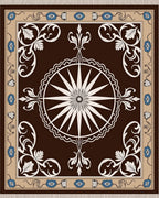 Brown Cream White Blue Floral Starburst Rug