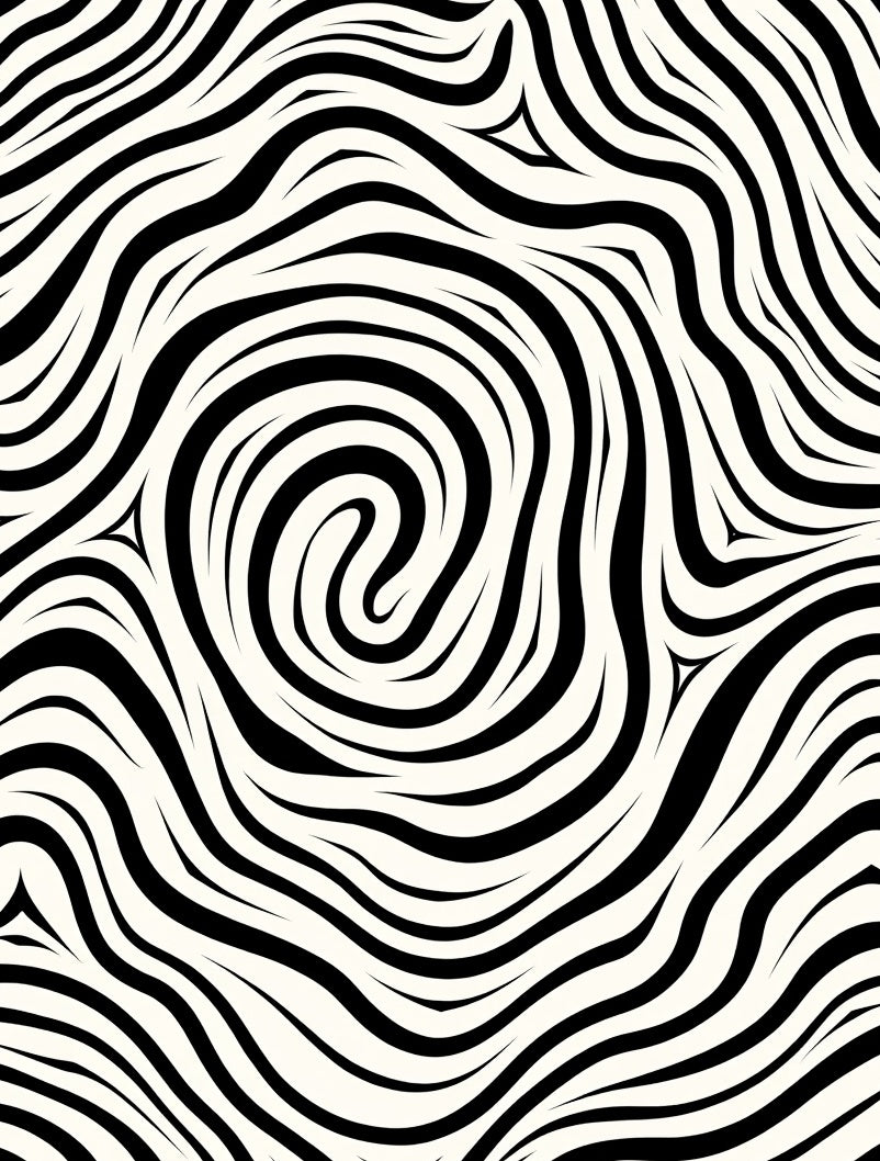 Monochromatic Black White Swirl Stripes Rug