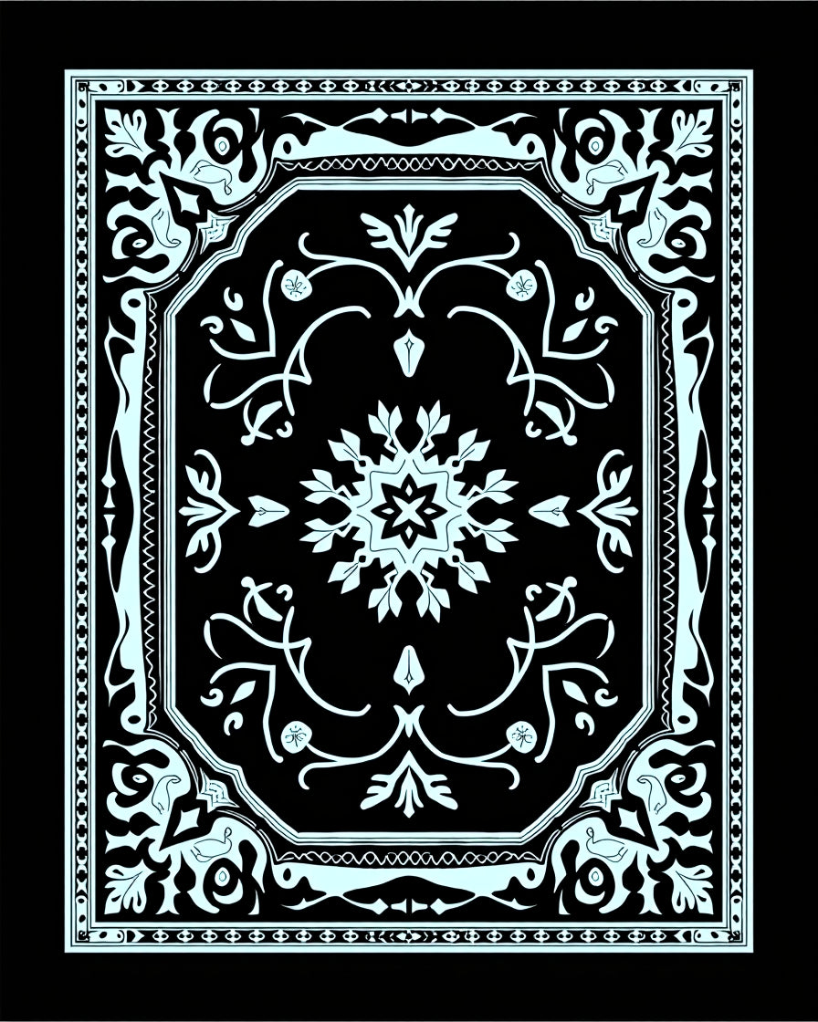 Pale Blue Ornamental Floral Medallion Rug