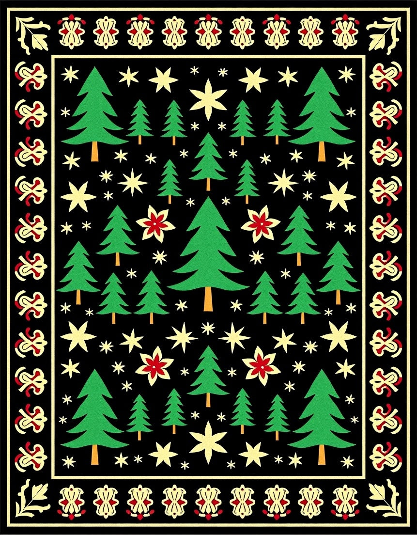 Green Evergreen Forest Starry Night Rug