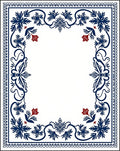 Navy Blue Red Floral Leaf Border Rug