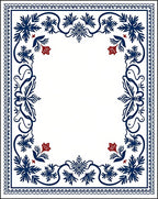 Navy Blue Red Floral Leaf Border Rug