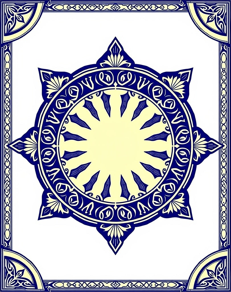 Ornate Blue and Cream Sunburst Rug