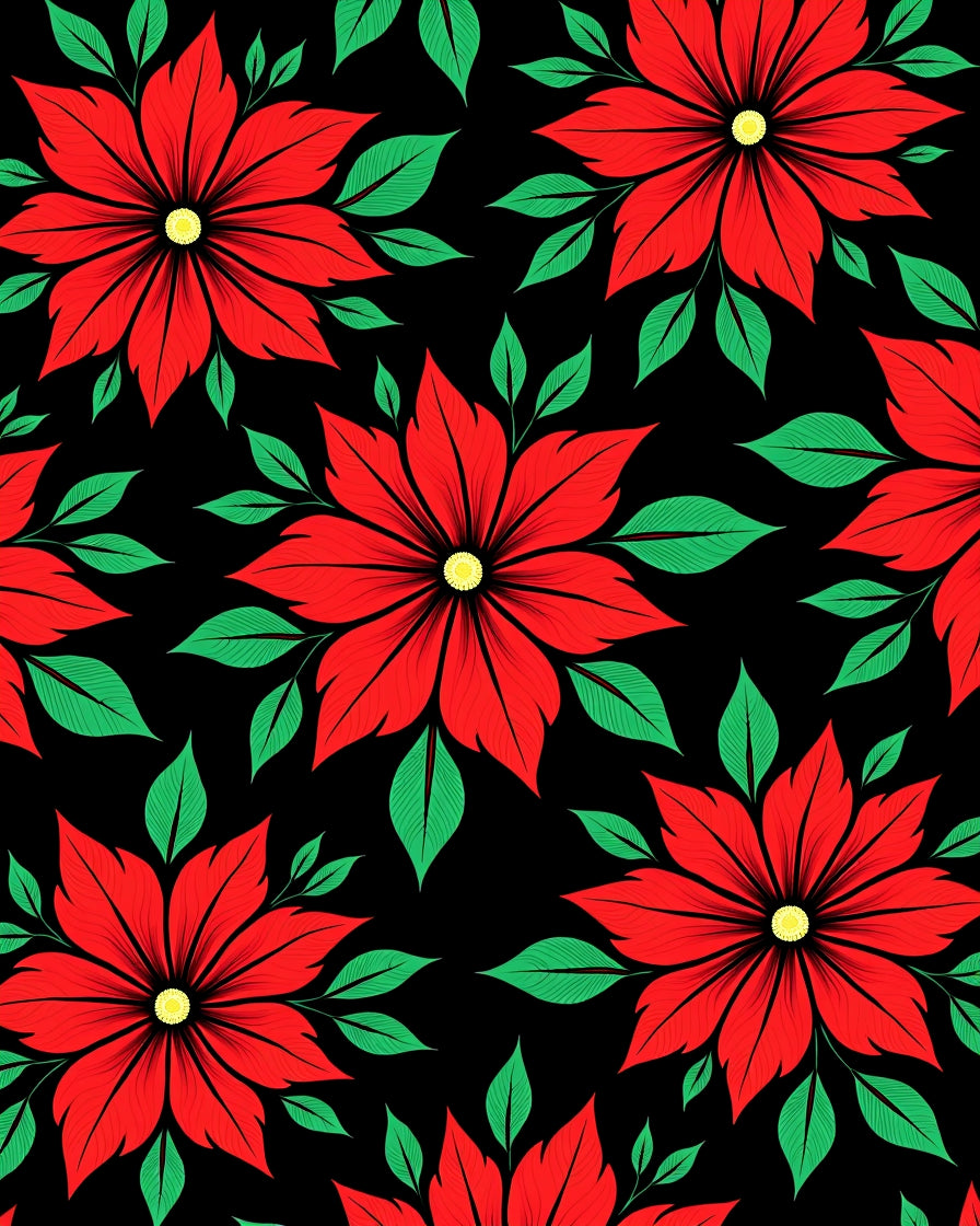 Vibrant Red Floral Black Background Rug