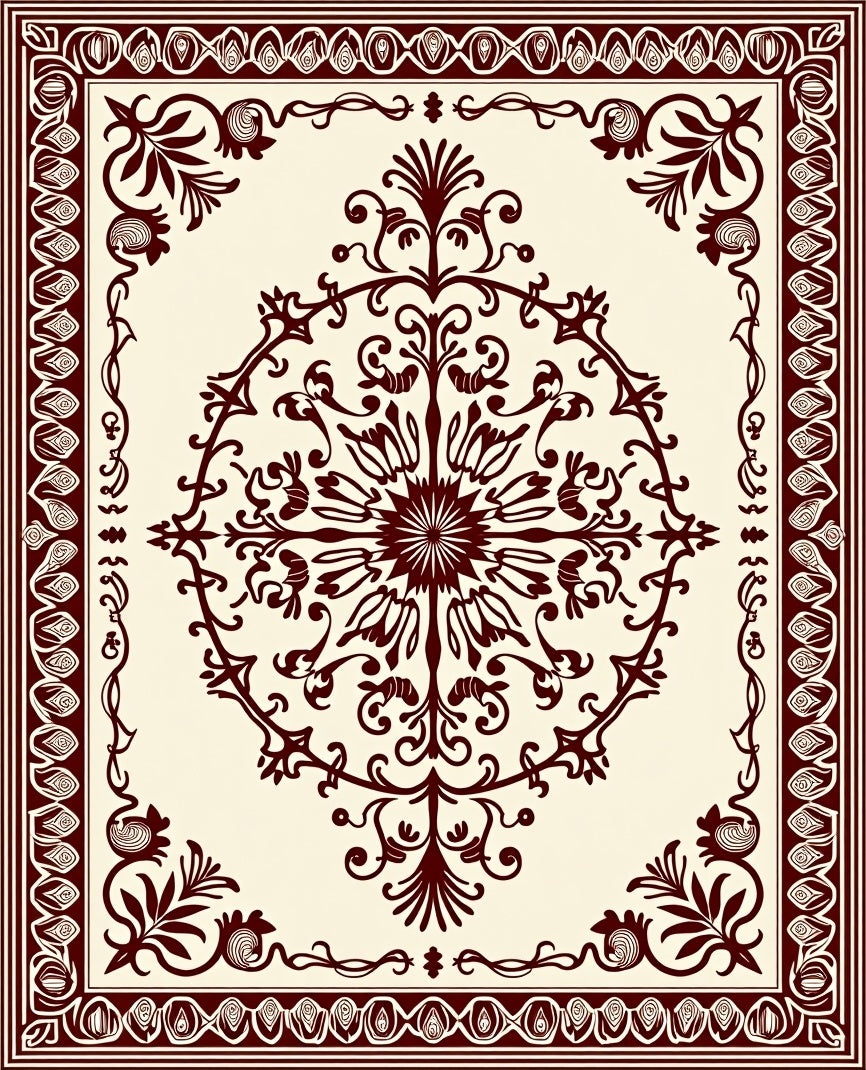 Crimson Baroque Floral Medallion Border Rug
