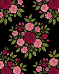 Burgundy Pink Rose Garland Black Rug