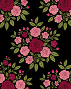 Burgundy Pink Rose Garland Black Rug