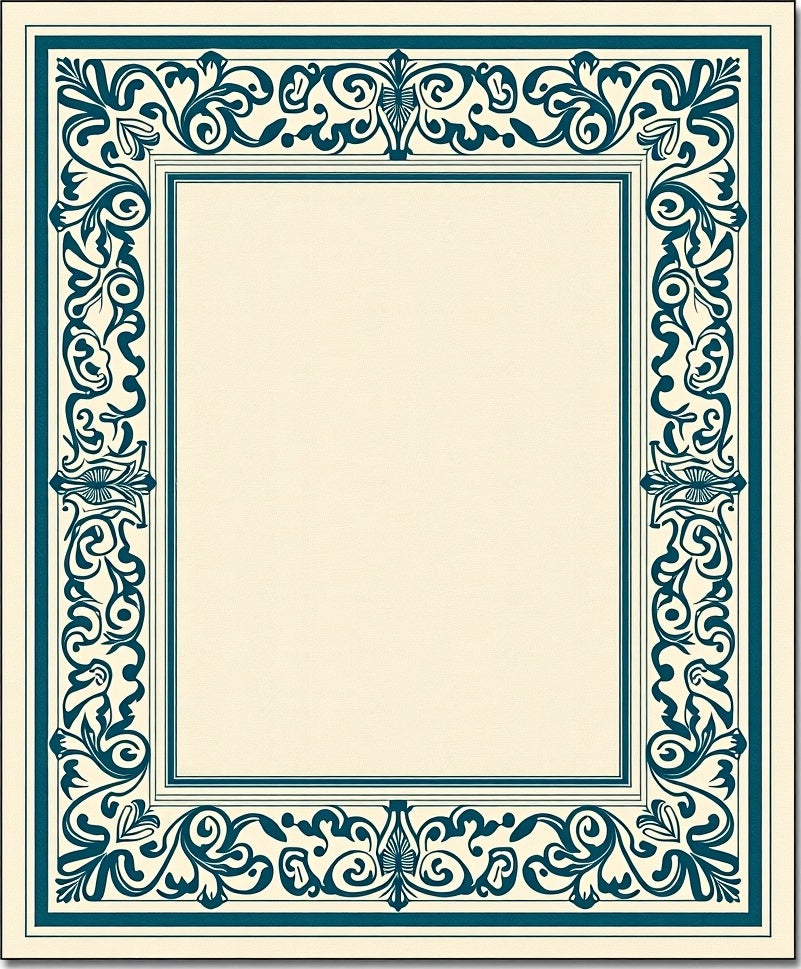 Teal Bordered Ivory Filigree Frame Rug