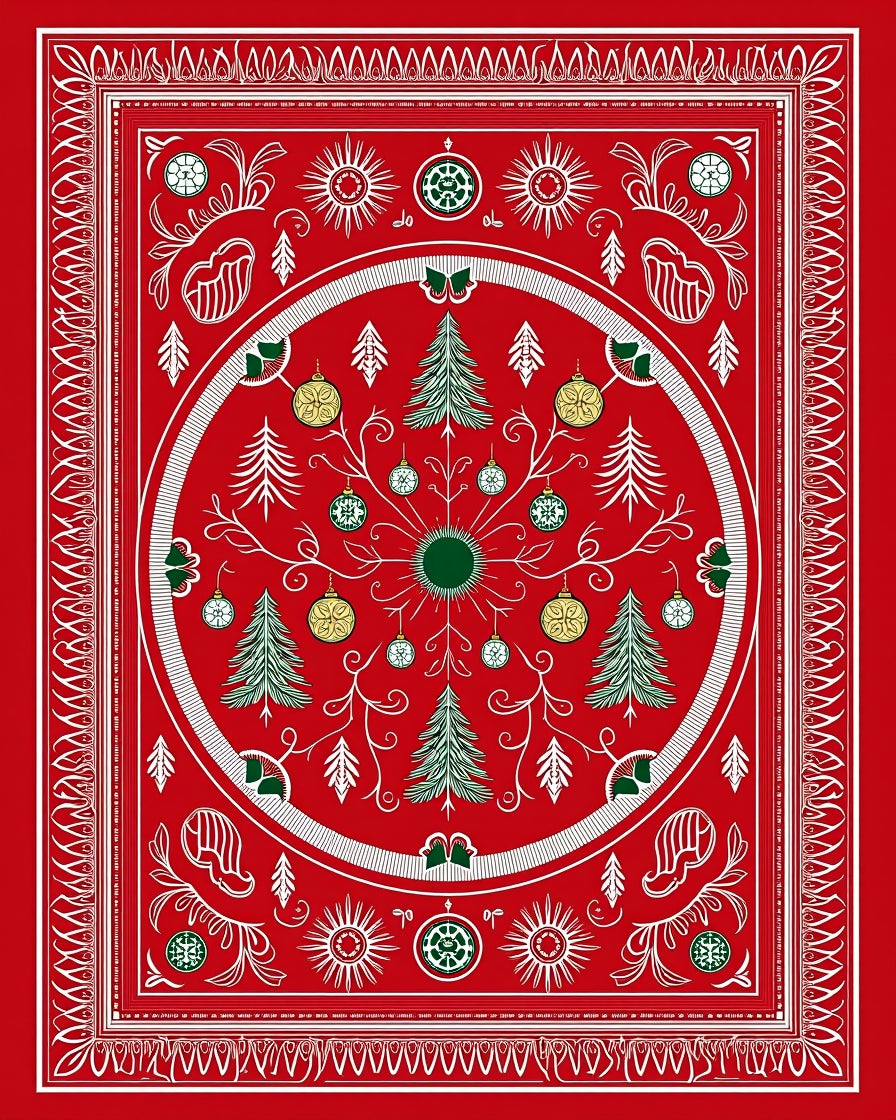Festive Red Christmas Tree Ornament Rug