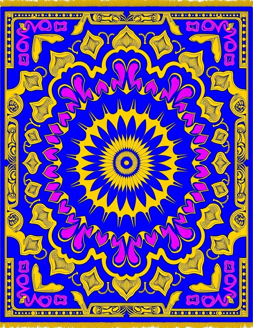 Vibrant Blue Yellow Floral Round Rug