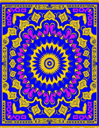 Vibrant Blue Yellow Floral Round Rug