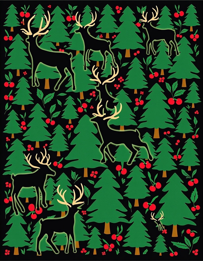 Black Forest Deer Red Berries Rug