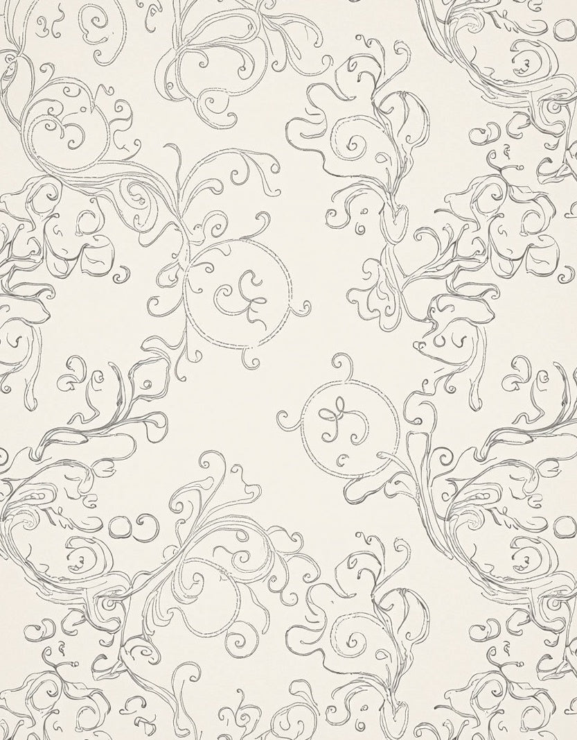 Elegant Gray Flourish Scrollwork Rug