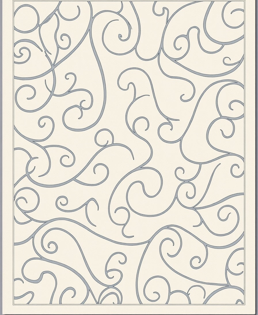 Cream Blue Swirl Flourish Medallion Rug