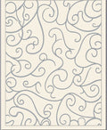 Cream Blue Swirl Flourish Medallion Rug