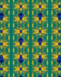 Deep Teal Yellow Blue Floral Symmetry Rug