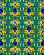 Deep Teal Yellow Blue Floral Symmetry Rug