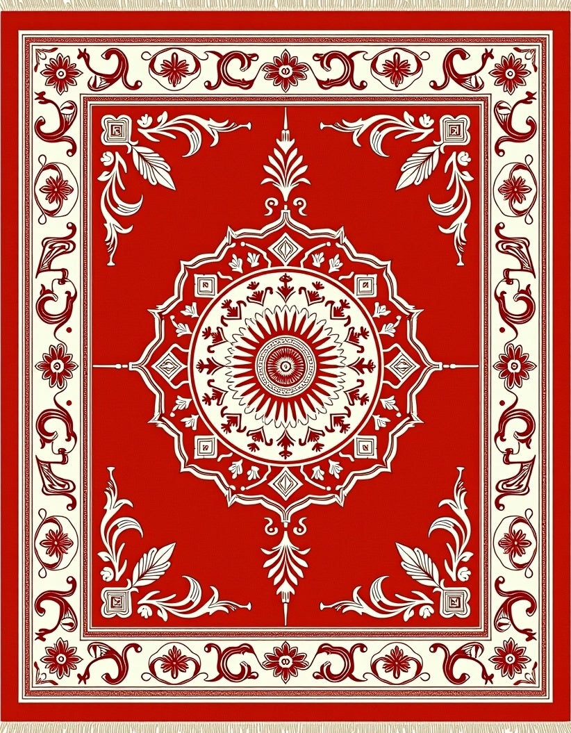 Bold Red Vintage Floral Lattice Rug