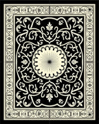 Black Beige Intricate Floral Medallion Rug