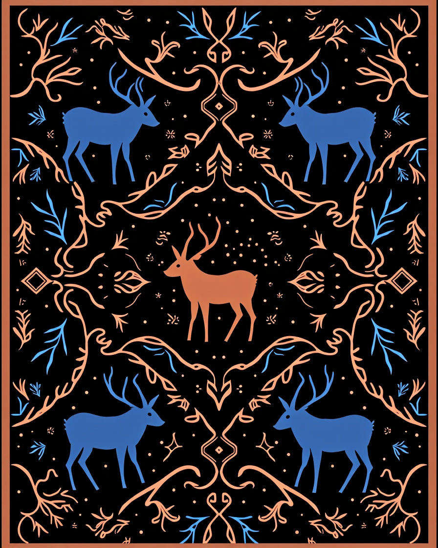 Rustic Deer Woodland Forest Symmetry Rug