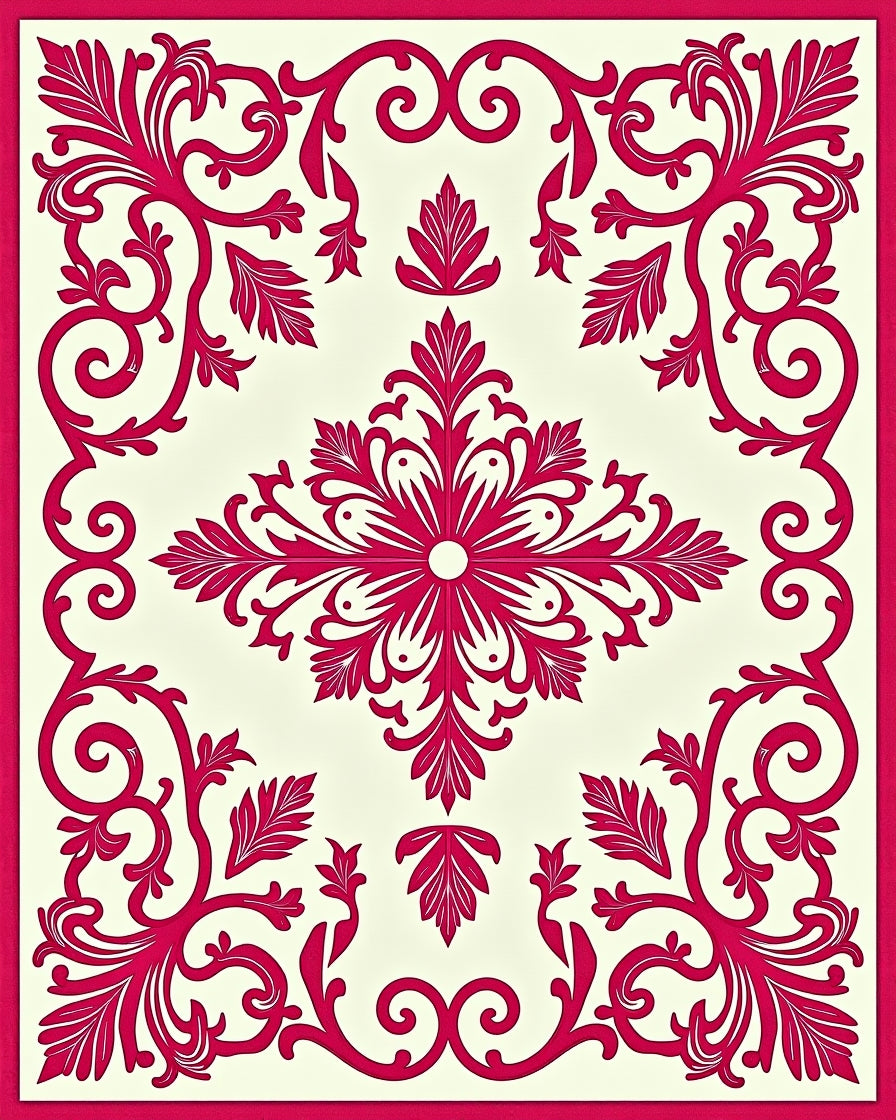 Vibrant Cherry Blossom Scroll Work Rug