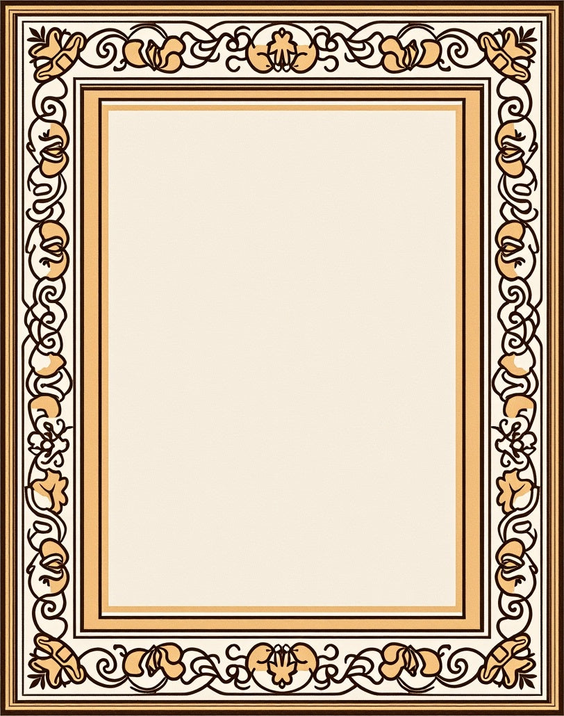 Ornate Ivory Floral Vine Border Rug